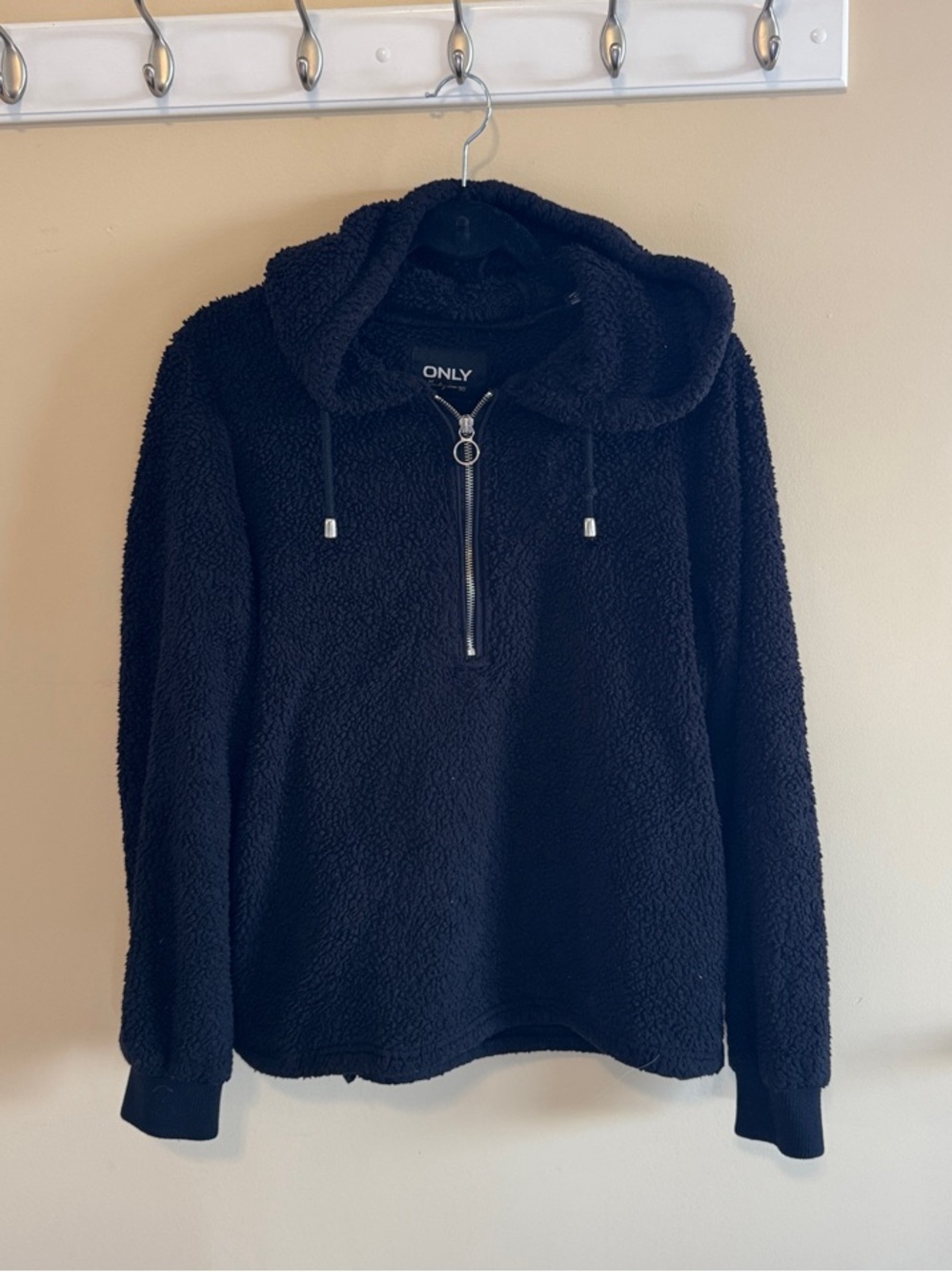 ONLY Black Sherpa Quarter-Zip Hoodie